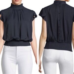 FRAME Ruffled Smocked Silk Top